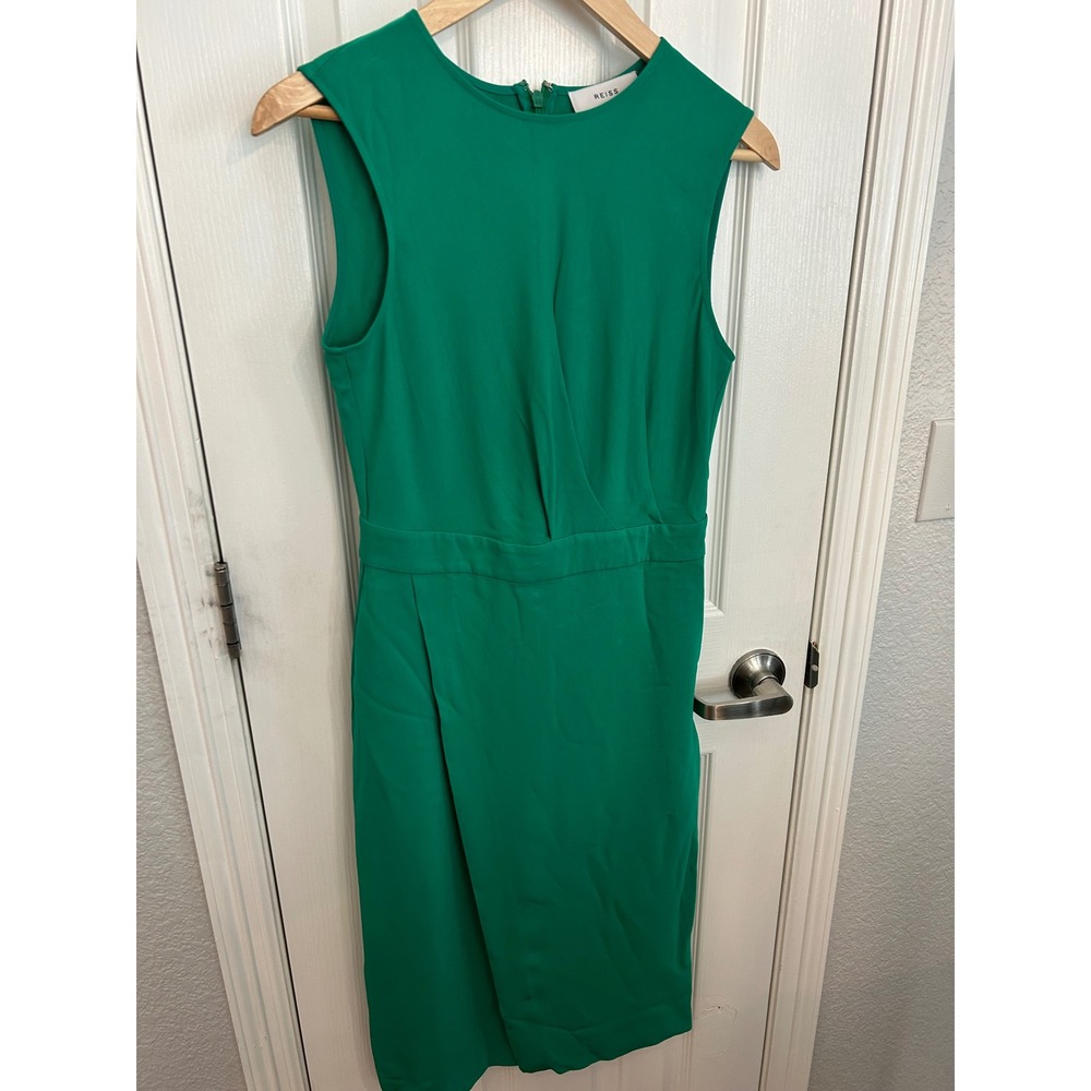 REISS Layla Emerald Green Sleeveless Wrap Front Midi Sheath Dress Size 6